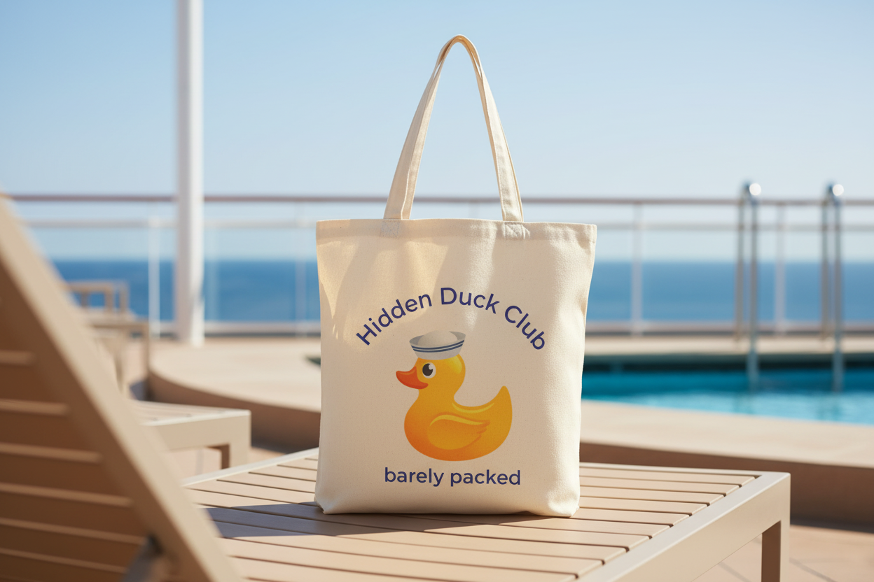 Tote bag back side on cruise deck